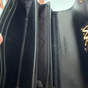 Michael Kors Black Leather Crossbody Wallet with Gold MK Accent